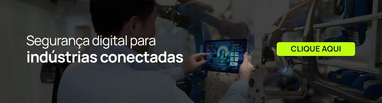 Indústria digitalizada com IoT e conectividade em redes de segurança.